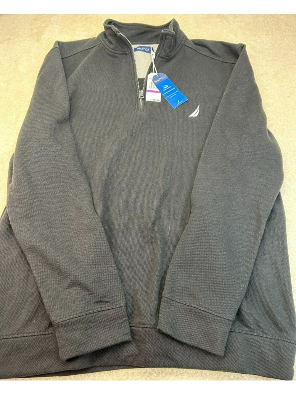 Nautica Mens Quarter-Zip Pullover True Black XXL Soft Touch Textured Fleece NWT